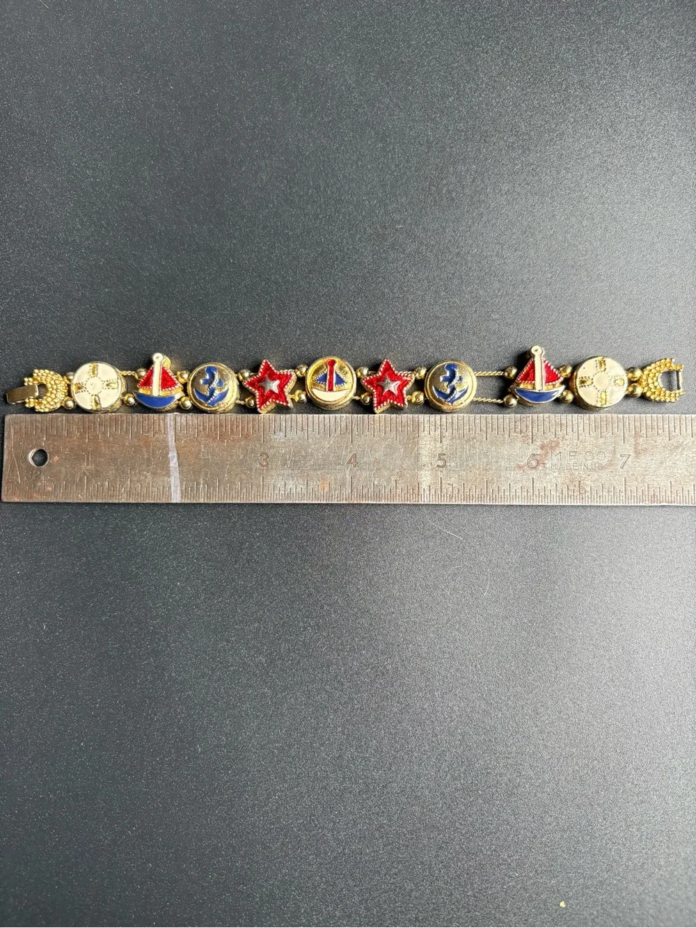 Vintage Nautical Charm Bracelet in Gold, Red, and Blue